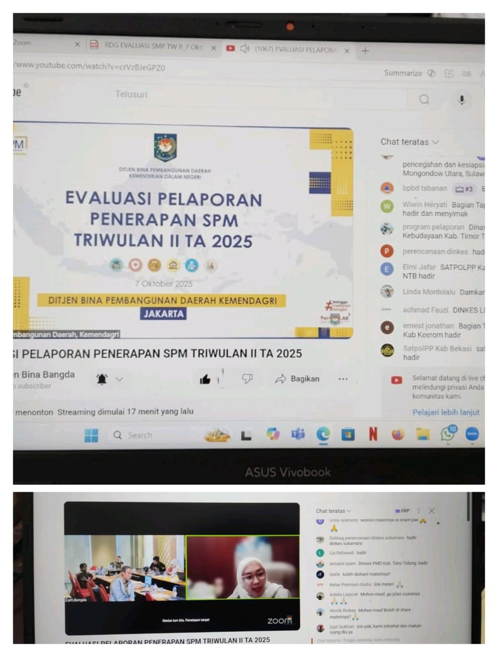 Zoom Rapat Penyampaian Hasil Evaluasi Capaian SPM